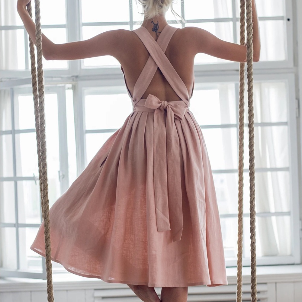 Linen Pinafore Pink Dress